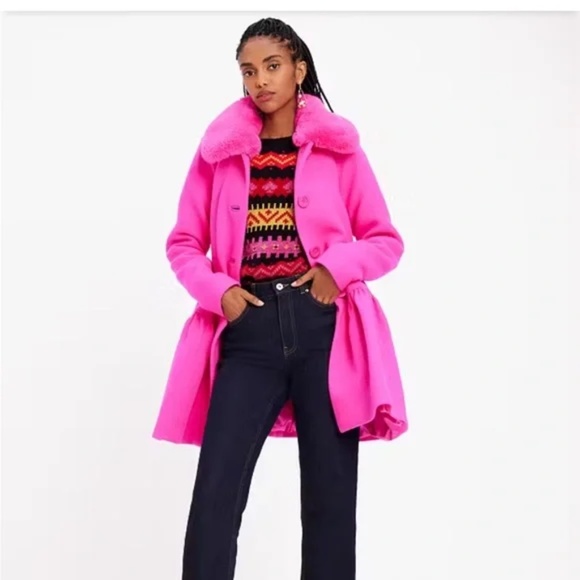 RARE SIZES Available: Kate Spade Pink Faux Fur Flounce Wool Coat - NWT - FREESHP - Picture 10 of 11